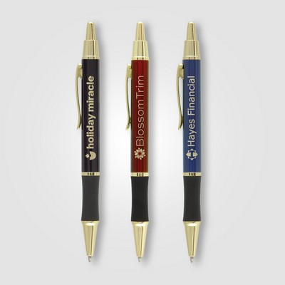 Matrix Grip Pen w/ Gold Top & Accents - Laser Engraved Metal Pen